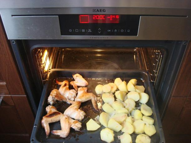 Foto gemaakt door de auteur (vleugels en aardappelen in de oven)