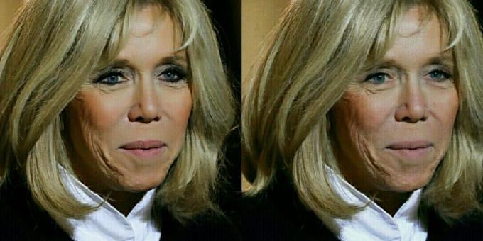 Brigitte Macron met en zonder make-up