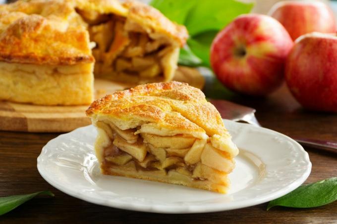 American apple pie. Buitenkant krokant deeg binnen - Appels. Foto's - Yandex. foto's
