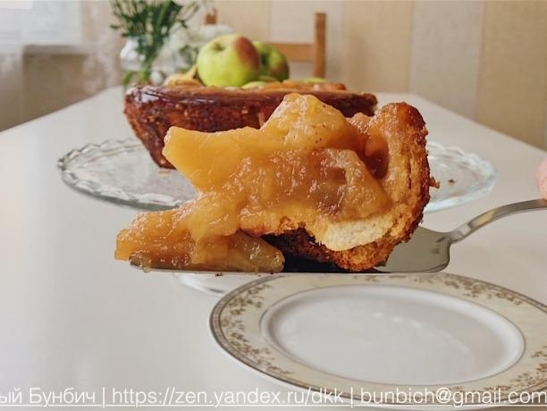 Een stuk van de taart van appels en brood. Charlotte in het Duits